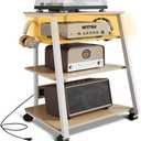 4-Tier Stereo Stand, AV Media Stand Cabinet Console Shelf with Power Strips and 2 Hooks, Audio-Video Rack Game Console Stand Media Organizer (Maple)