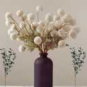 Faux Flowers Kiku White - 10 Stems & Eucalyptus Stems, Fake Small Mini Chrysanthemum Flowers, Realistic Artificial Flowers, Pom Pom Balls for Aesthetic Room Decor, Floral Arrangements Centerpiece
