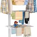 Bigzzia 4 Tier Folding Drying Rack Clothing Clothes Horses Rack Stainless Steel Laundry Drying Rack (Grey White, 4 Tier)