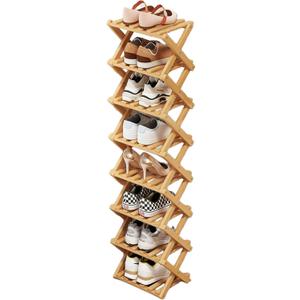 YYW Bamboo Shoe Rack for Entryway, Free Standing Shoe Racks Shelf Closet, Widen Foldable Vertical Shoe Storage Organizer for Living Room