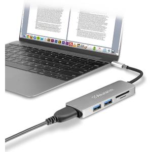 Aluratek USB Type-C Hub & Micro/SD Card Reader AUMC0302F  4-in-1 Multiport Adapter with 4K HDMI, 3 USB 3.0 Ports, Powered USB, Dongle - High-Speed Data Transfer & Charging for MacBook/Dell/HP/Surface