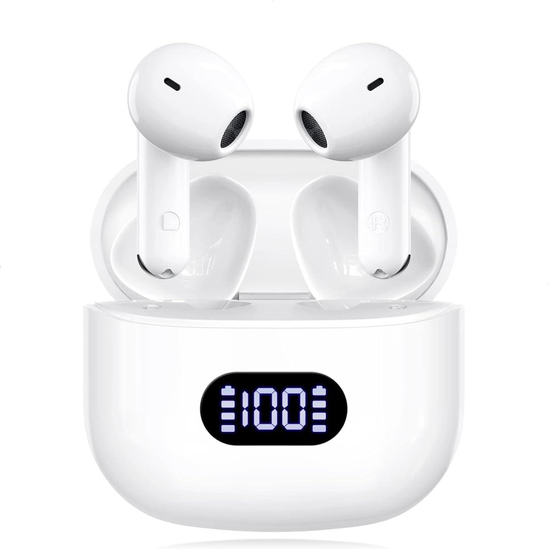 Wireless Earbuds,Bluetooth in Ear Buds with Immersive Surround Sound Stereo,Tap-Control,48 Hours Playtime,Bluetooth 5.4 LED Display Charging Case,IPX7 Waterproof Fit iPhone&Andriod Sports Workout (White)