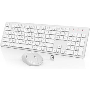 Wireless Keyboard and Mouse, WisFox Full-Size Wireless Mouse and Keyboard Combo, 2.4GHz Silent USB Keyboard Mouse Combo for PC Desktops Computer (Ivory White)