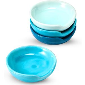 Boao 2.7 Inches Mini Ceramic Spoon Rests, Gold Rim Kitchen Spoon Rests, Mini Cooking Spoon Holder for Stove Top Countertop, Teaspoon Rest, Coffee Stir Spoon Rest (Blue, 4 Pieces)