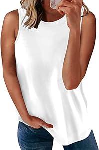 LONGYUAN Women's Sleeveless Cami Tops Casual Tshirt Summer Loungewear Tank Tunic White, Large