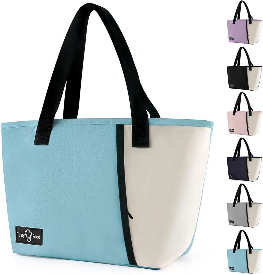 Lunch Bag for Women Men, Reusable Lunch Tote Lunch Box, Large Capacity Leakproof Lunch Tote Bags with Front Pocket for Work Office Picnic or Travel (Light Blue)