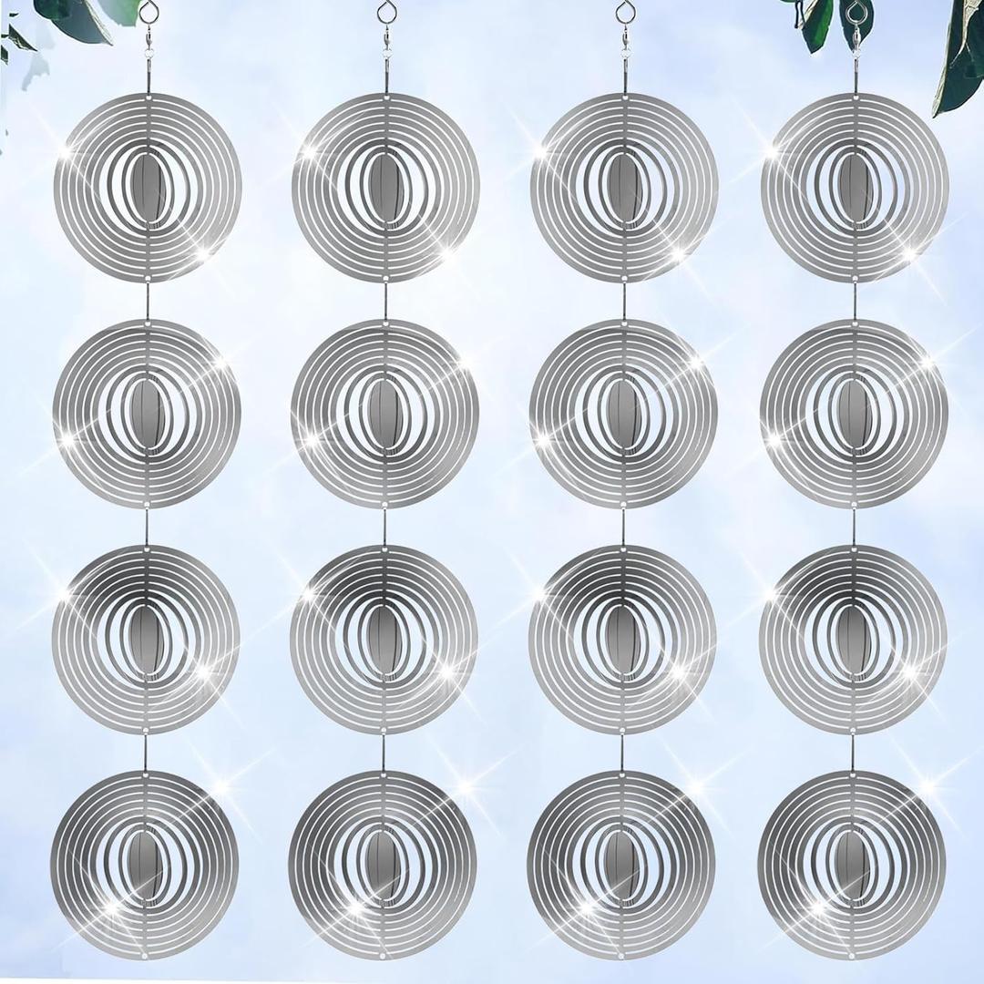 Stainless Steel Bird Deterrents for Outside Patio, Reflective 3D Bird Scare Devices Wind Spinners Outdoor Decor, Woodpecker Deterrent Bird Reflectors to Keep Pigeon Crow Away House Yard Window, Round