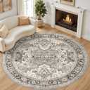 Area Rug for Living Room -  Soft Machine Washable Oriental Vintage Floral Distressed Large Indoor Floor Carpet for Bedroom Under Dining Table Home Office Decor - Brown