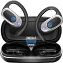 Open Ear Wireless Headphones Air Conduction Earbuds with Mic 42H Playtime Clear Calls LED Digital Display Over Earphones Lightweight Waterproof Secure Earhooks for PC Sports Running Game Business Work (Black)