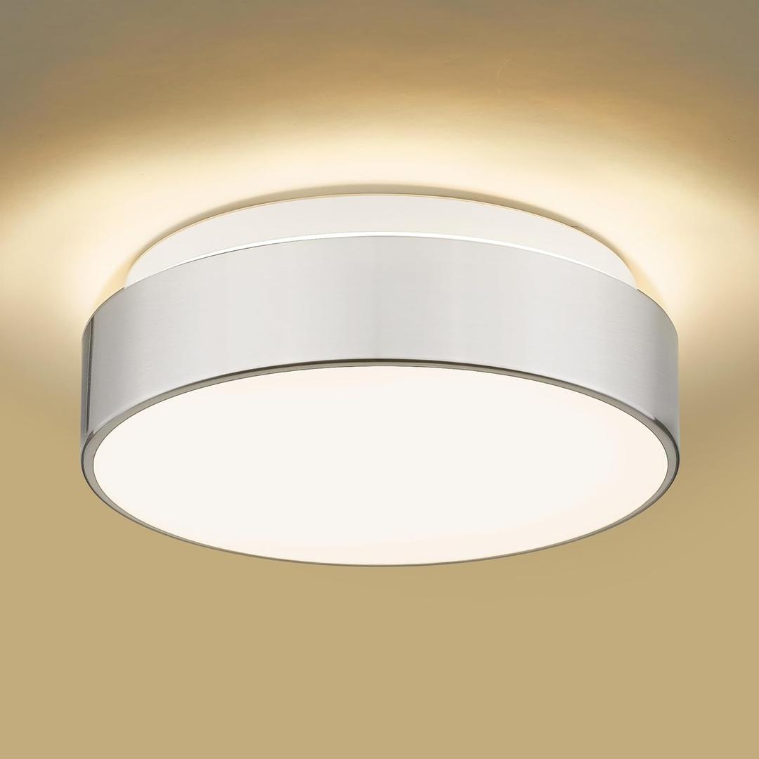 AUTELO 12" Flush Mount Ceiling Light Fixture, Frosted Glass Shade 2-Light Close to Ceiling Light Fixture in Brushed Nickel Finish, for Living Room Hallway Bedroom C3312 ST