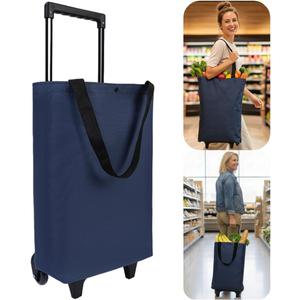Rolling Shopping Bag, Small Shopping Cart with Wheels,Collapsible Portable Waterproof Tote for Market & Grocery RunsGift for Women & Seniors(Blue)