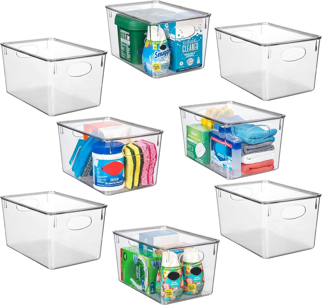 CLEARSPACE Plastic Storage Bins With lids Perfect Kitchen Fridge Organizer, Pantry Organization, Cabinet Organizers (8 Pack)