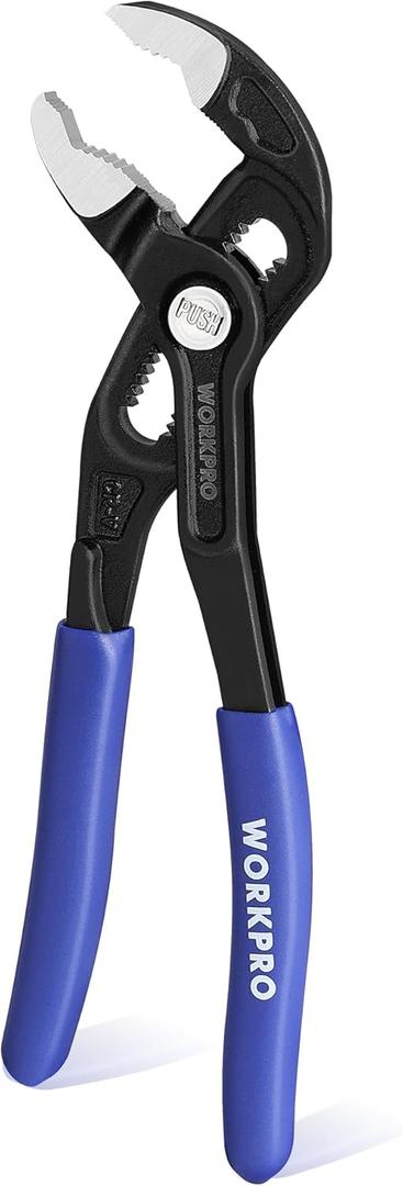 WORKPRO 7 Inch Water Pump Pliers, Quick Release Groove Joint Pliers, CR-V Tongue and Groove Pliers for Home and Industrial Repair, V-Jaw & Push-Lock Desigh, Comfortable Grips, Upgraded Wide Opening