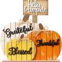 SY Super Bang Fall Decorations for Home, Rustic Wooden Blessed Grateful Thankful Hello Pumpkin Tabletop Sign Thanksgiving Decoration, for Autumn Harvest Farmhouse Party Decor