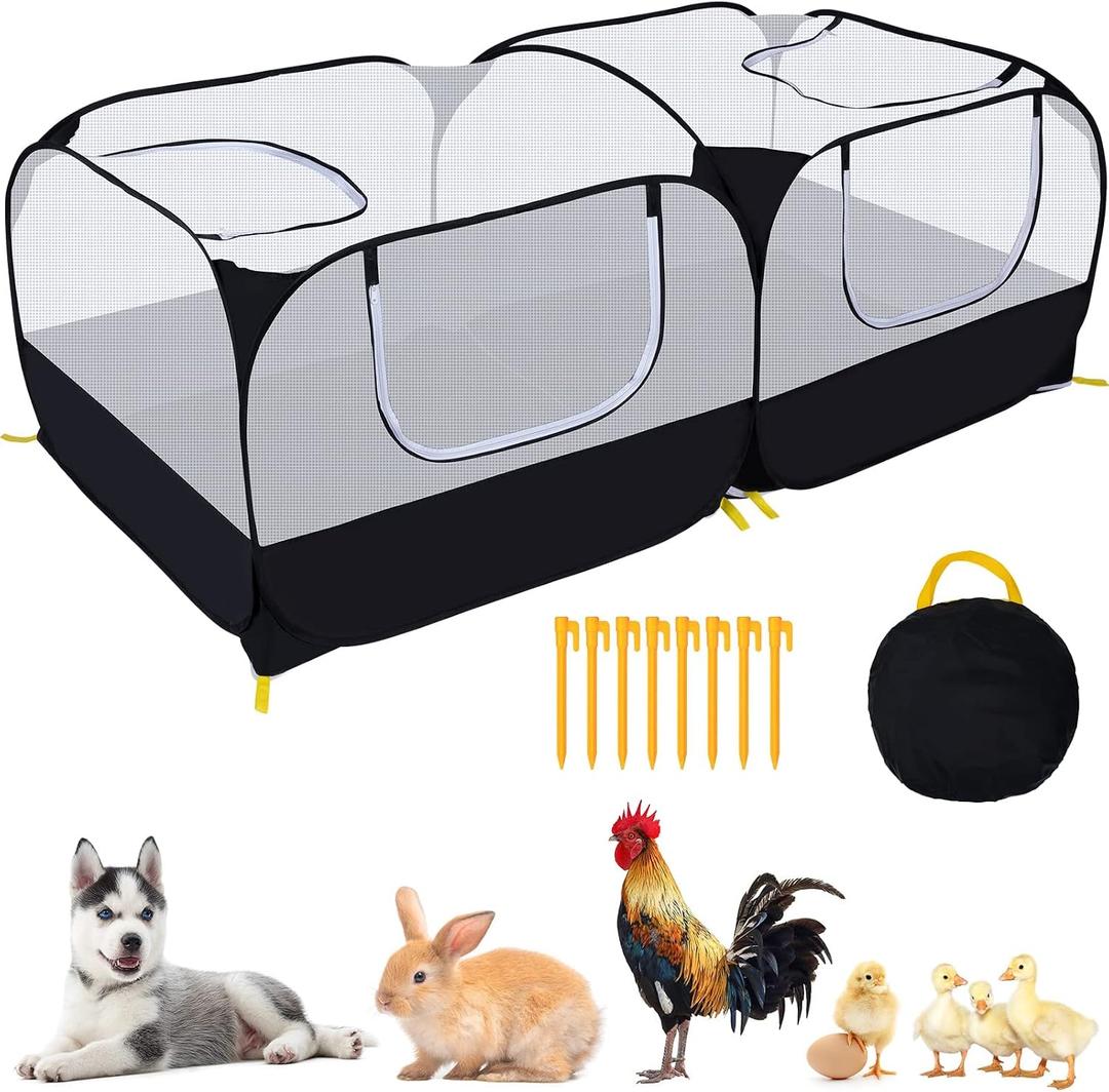 Small Animals Playpen,Pet Cage Tent Large Chicken Run Coop with Detachable Bottom Breathable Transparent Mesh Walls, Foldable Pet Enclosure for Puppy Kitten Rabbits Indoor Outdoor Playpen, 73"L x 36"W x 25"H