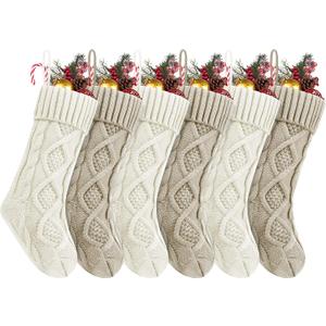 Fesciory Christmas Stockings, 6 Pack 18" Large Cable Knit Stocking & Decor for Family Holiday Xmas Party Gift, Burgundy&Khaki
