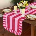 HunnmingRe Ruffle Edge Striped Table Runner 118 x 15.7 Inch Scalloped Table Cover Farmhouse Linen-Cotton Blend Fabric Tabletop Decor for Home Kitchen Dinner Wedding Bridal Shower Party