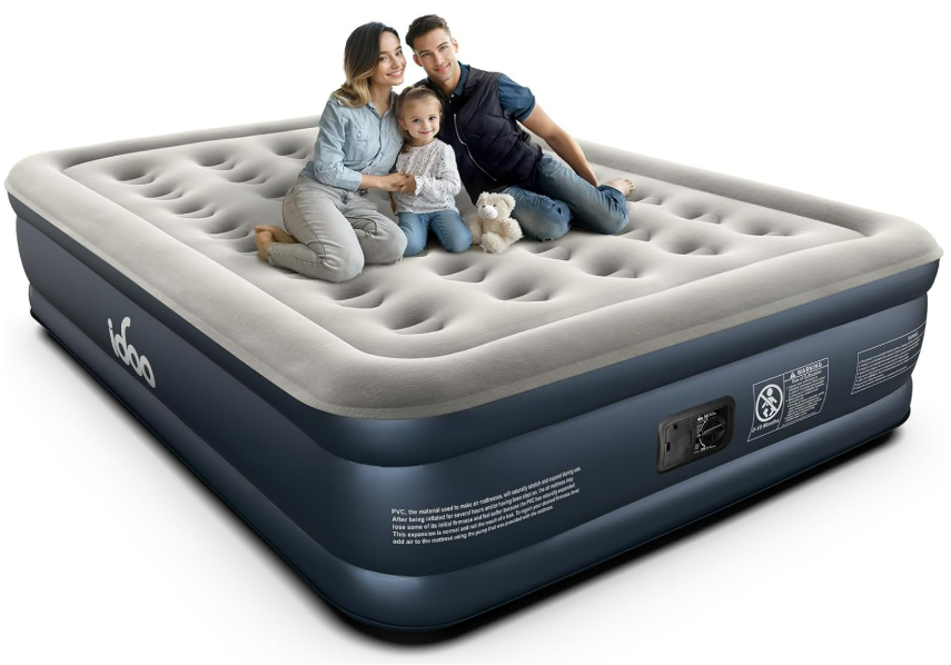 iDOO Queen Air Mattress with Built in Pump, 18 Raised Comfort Blow up Mattress, Upgraded Four Chamber Airbed, Inflatable Mattress for Guests and Home, colchon inflable, Air Bed, 650 lbs Max