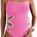 OYOANGLE Women's Maternity One Piece Swimsuits Cut Out Spaghetti Strap Pregnancy Bathing Suits Swimwear (X-Large, Pink)