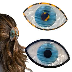 3" Retro Blue Eye Hair Claw Clips - Non-slip Small Hair Accessories for Women With Unique Design and Stitching Color for Thick and Thin Hair