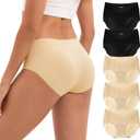 INNERSY Women's Seamless Underwear No Show Invisible Lightweight Hipster Panties 5-Pack (Large, Black/Nude)