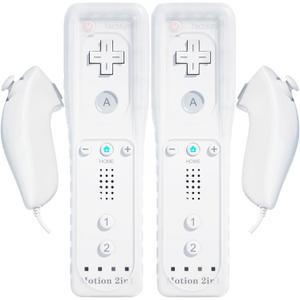 2 Pack Wii Remote with Wii Motion Plus Inside | Shock Wii Nunchuk Controller | Compatible Nintendo Wii, Wii U