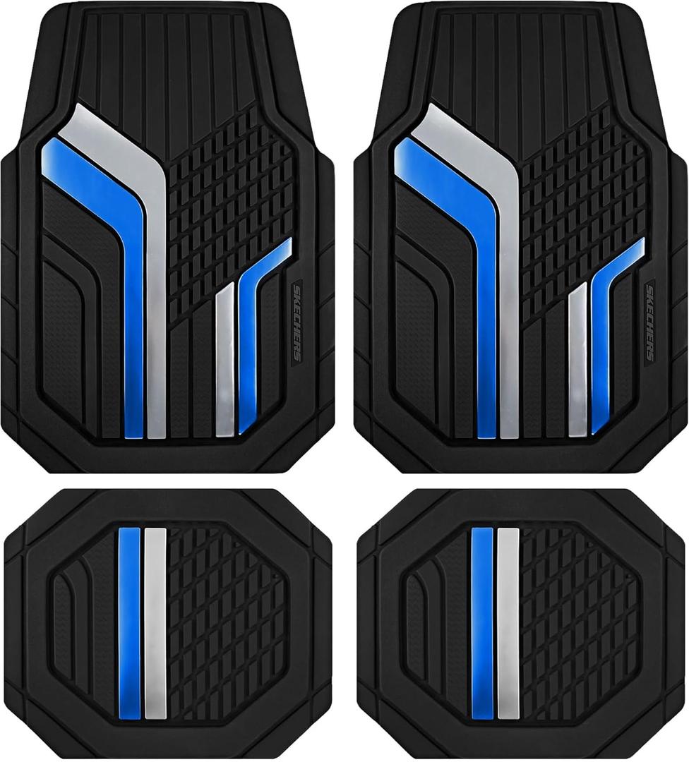 Skechers Heavy Duty Rubber Car Floor Mats,Dual Color Design Floor Mats,All Weather Car Mats,Waterproof Trim To Fit Universal Floor Liner Car Accessories,Automotive Floor Mats For Cars Trucks Suvs,Blue (Bule)
