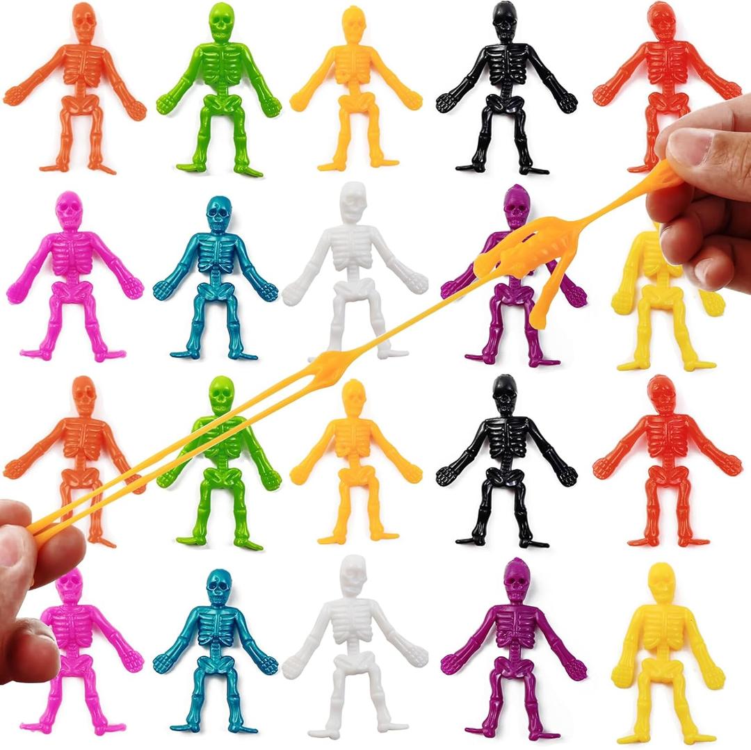 TIHOOD 100PCS Halloween Skeleton Squishy Toys, Assorted Color Stretchy Skull Toys for Party Favors, Happy Halloween Goody Bag Fillers, Kids Boys & Girls