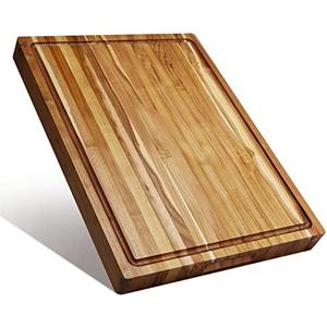 Large Teak Wood Cutting Board for Kitchen, Reversible Wooden Chopping Board With Juice Grooves and Handles,Ideal for Chopping Meat, Vegetables, Fruits, Bread, Cheese, 20x15x1.5 inch