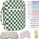 Bible Cover Case for Women Corduroy Bible Case for Girls Checkered Large Bible Cover with Handle Bible Study Supplies Accessories Christian Gifts for Women (Deep Green, Medium)