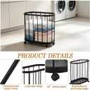 Floor Laundry Hamper with Wheels, Modern Laundry Basket Rolling Storage Dirty Clothes Basket with Handle Metal Clothes Hamper Organizer for Laundry Room Bathroom Bedroom Dorm, 23.6" x 22.8" x 11.8"