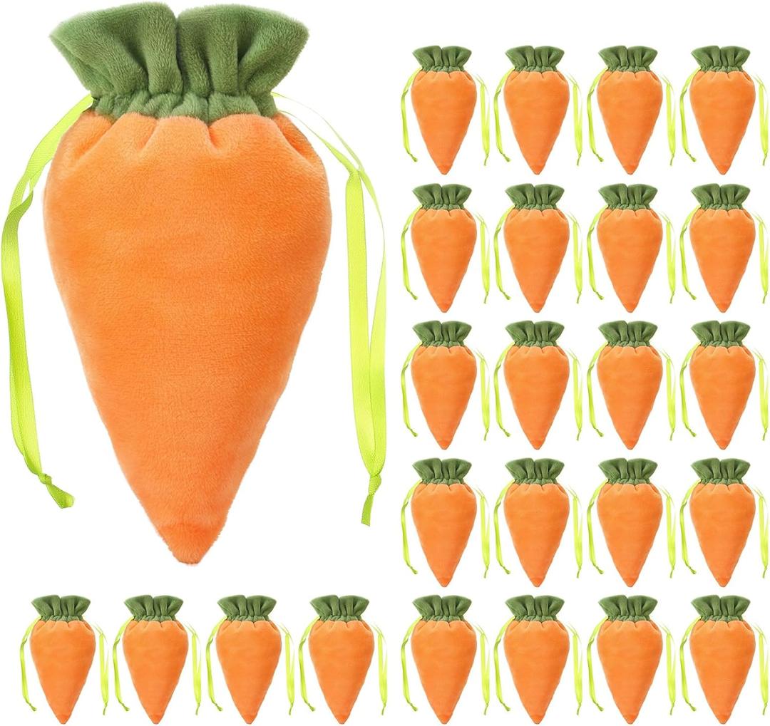 24 Pcs Easter Carrot Drawstring Bags Carrot Shaped Fabric Treat Gift Candy Bags for Easter Basket Stuffers Egg Hunt Outdoor Party Favor Supplies Decoration, 4.72 x 7.68 Inches