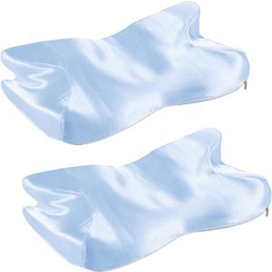2 Pcs Satin Pillowcase for Cervical Pillow, Baby Blue Silky Cervical Pillow Case Contour Pillow Case Cover with Zipper, Smooth Ergonomic Pillowcase for Neck Pillow Cover