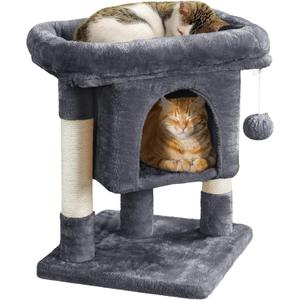 Yaheetech 23.5in Cat Tree Sturdy & Stable, Space-Saving 3-Level Cat Tower with Plush Perch, Condo, Sisal Scratching Posts & Dangling Ball, Perfect for Apartments, Dark Gray