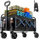 Collapsible Wagon 380 lbs, Heavy Duty Wagons Carts Foldable, Shopping Cart with All-Terrain Wheels & 2 Drink Holders, Weatherproof, Wagon Cart for Home, Outdoor,Beach,Camping, Sports, Black