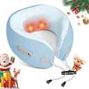 Electric Neck Massager,Portable Travel Pillow with Massage and Heat,Rechargeable Vibrating Neck Pillow Massager,Perfect for Pain Relief at Home, Office,Travel,Fathers Day Gift Ideas(Blue)