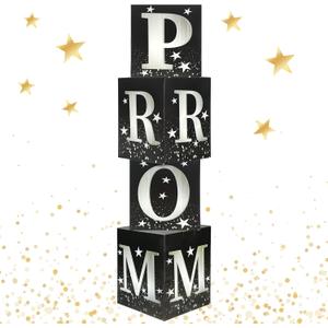 Sotiff Sotiff 4 Pcs Large Prom Column Standup Photo Booth 51inch Black and Silver 2026 Prom Decorations Grad Night Party Decor for 2026 Graduation Decorations Supplies