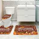 MEHOFOND 4pcs Happy Thanksgiving Turkey Shower Curtain Set,Rustic Wood Pumpkin Fall Autumn Harvest Shower Curtain Sets,Fall Bathroom Bathtub Decor with Non-Slip Rugs Toilet Lid Cover and Bath Mat (Orange1)