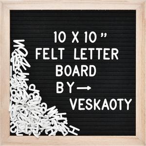 Felt Letter Board with 294 Letters, Numbers & Symbols - 10 x 10 inch Changeable Message Board with Wooden Frame Wall Mount Hook, Black & Wood
