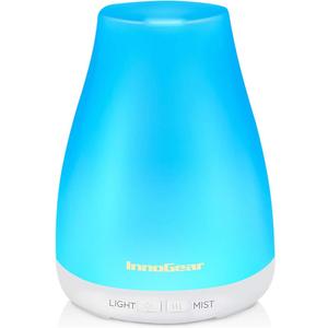 InnoGear Essential Oil Diffuser, Premium 5-in-1 Diffusers for Home Scent Aromatherapy Diffuser Air Desk Humidifier for Bedroom Large Room Office 7 Color LED 2 Mist Mode Waterless Auto Off, Basic White