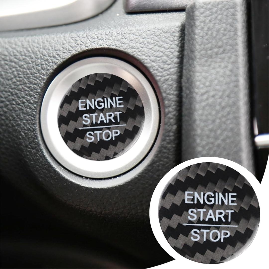 Carbon Fiber Push Start Button Cover Compatible with Honda CRV Accord Civic City Fit Odyssey Crider Spirior Jade URV XRV Engine Start Stop Button Cover Key Ignition Switch Cover Black