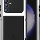 LOVE MEI Military Rugged Case for Samsung Galaxy S23 Fe, with Tempered Glass Screen Protector, Shockproof Dustproof Scratch Proof Hybrid Metal and Silicone Gel Heavy Duty Full Body Cover Silver