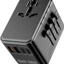 Universal Travel Adapter - 6 in 1 International Plug Adapter with Fuse Auto-Resetting, USB-C PD Fast Charging Worldwide Power Outlet for USA to European UK AUS India, Type C/G/D/I/A, Black