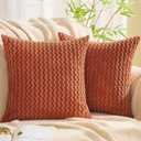 GAWAMAY Decorative Throw Pillow Covers 20x20 Inch Set of 2 for Living Room Couch Bed Sofa, Farmhouse Square Cushion Cover Soft Striped Corduroy Pillow Cases Boho Accent Home Decor (50x50cm) Rust