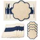 Stylave 4pc Sunflower Rattan Placemat Set, Woven Boho Table Mats, Blue