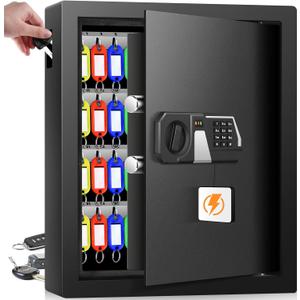 Nebakne 71 Keys Fireproof Key Lock Box, Anti-Theft Key Box Wall Mount with Adjustable Hook Plates, Key Tags and Side Opening, Key Safe Key Cabinet Key Organizer for Home Office Garage Rental Business