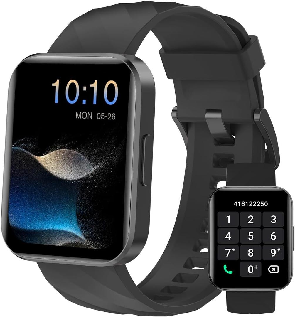 Smart Watch (Answer/Make Calls), 1.85" Smart Watches for Men Women Digital Watch Fitness Tracker with 100+ Sport Modes Heart Rate Monitor Watch for iOS Android Phones Waterproof Black