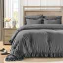 QUIETSEA Queen Bed in a Bag 7 Pieces Comforter Set Queen, Ruffle Shabby Chic Bedding Comforter Set Dark Grey Bed Set with Comforter, Pillowcases, Flat Sheet, Fitted Sheet and Pillow Shams