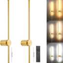 Wall Sconces Set of Two with Remote, Stepless Colors 3000K-6500K & Stepless Dimming, Hardwire or Plug-in, 180 Rotate, LED Gold Plug in Wall Sconces with Timer & Night Light, 23.6 Inches (Gold, Stepless Color Temperature: 3000K-6500K)