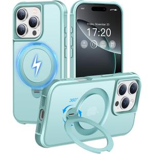 HuwaiH 360 Rotatable Magnetic Ring Stand for iPhone 16 pro Case, Compatible with MagSafe, Military-Grade Shockproof, Anti-Scratch Matte Translucent Phone Case for iPhone 16 pro(Lake Blue)
